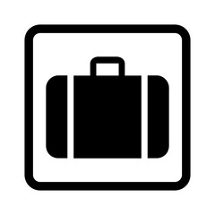 Baggage sign. Vector illustration of black luggage silhouette icon. Information for passenger. Baggage Check-in symbol isolated on white background.