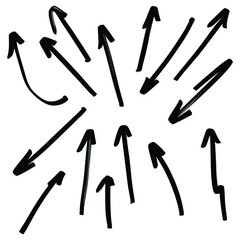 Set of rough hand drawn, handmade elements arrows, waypoints isolated on white background EPS Vector