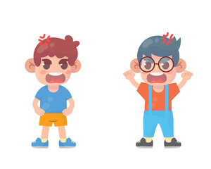 cute kid boys fight and argue each other
