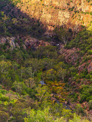 Onkaparinga River National Park canyon panorama view from the lookout at sunset