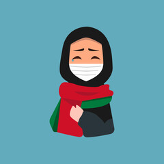 Illustration of a muslimg girl wearing hijab and a palestine flag, scarf. Save Palestine, Free Palestine, peace, not war illustration EPS Vector