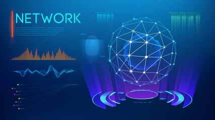 Technology sphere, cloud network. Abstract technology science background. Sphere shield protect. Global network and cloud technology. World education concept. EPS 10. © RDVector