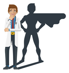 Young Medical Doctor Super Hero Cartoon Mascot