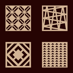 Set stands for laser cutting with geometric pattern. For cutting wood and metal. Vector drawing.