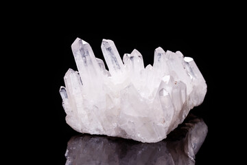 Macro Mineral Stone Rhinestone in Crystals on a Black Background