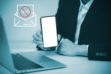 Email concept with laptop spam and virus computer monitor internet security concept, businessman...
