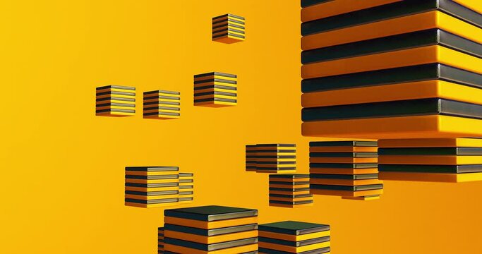 Minimal 3d art. Animated stylish geometric objects in yellow design space. Trendy color combination, loop motion, 4k video.