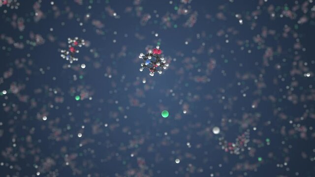 Molecule of hyoscine hydrobromide. Molecular model, looping seamless 3d animation