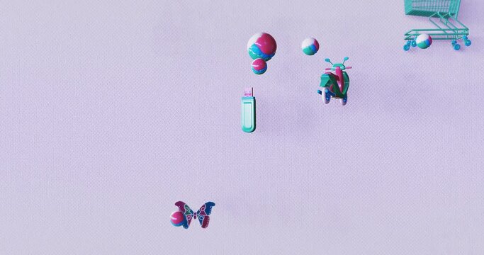 Minimal surreal 3d art. Animated stylish objects in geometric design space. Trendy color combination, loop motion, 4k video.
