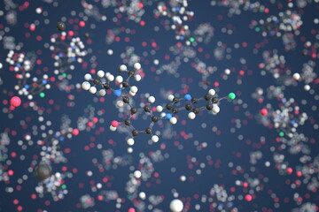 Fototapeta na wymiar Molecule of Amodiaquine. Molecular model, conceptual 3d rendering