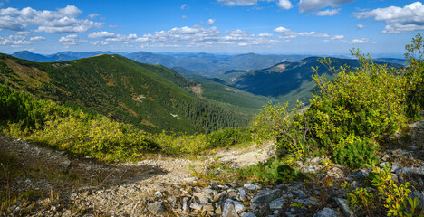 Naklejka na ściany i meble Summer Carpathian mountains view. Stony Gorgany massif, Ukraine.
