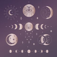 Golden vector abstract mystic line design elements