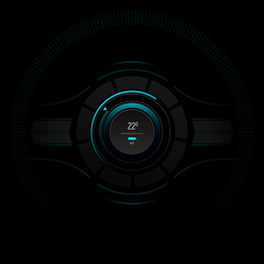 Air conditioner control futuristic panel. Digital interface car air conditioner. AC button. Hud element of car touch screen modern design. Vector illustration.