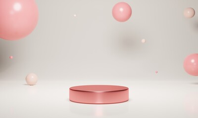 Clean stage for showing background with pink bubble 3d rendered