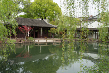 Traditional Buildings and Lake in Ke Yuan, Classical Chinese Garden of Suzhou