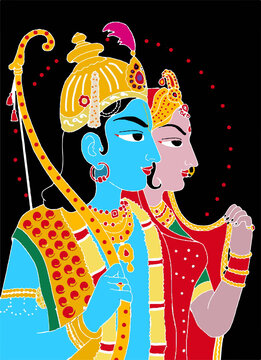 A BEAUTIFULL ILLUSTRATION OF YAMUNA,TRIPURSUNDARI,KRISHNA,SITARAM