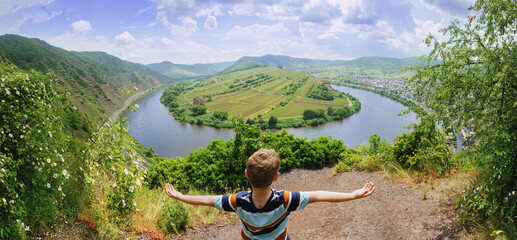 hiking on the Mosel- Mosel loop from above - obrazy, fototapety, plakaty