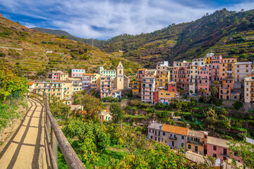 Fototapeta premium Manarola, Colorful cityscape on the mountains over Mediterranean sea in Cinque Terre Italy