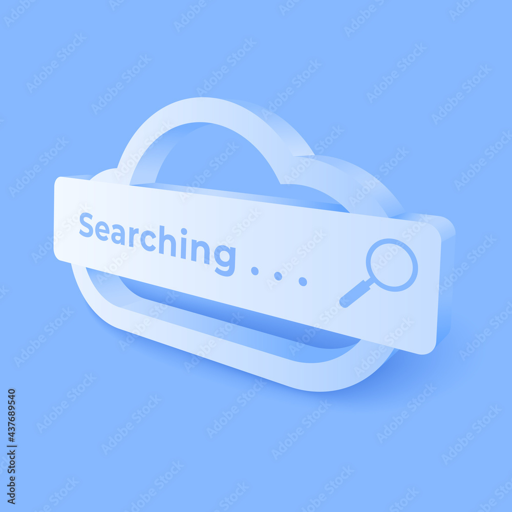 Poster 3D digital cloud computing technology background. Online search engine service with magnifier. vector art illustration