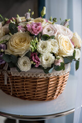 wedding bouquet in a basket