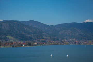 Tegernsee, Germany. Lake Tegernsee in Rottach-Egern (Bavaria). Aerial view of the lake 