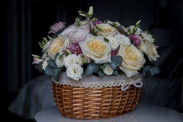 wedding bouquet in a basket