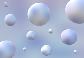 3d rendering of several sized gradient spheres with gradient background.  Multiple shiny spheres floating in the air. for advertising, template, layout, product presentation, website, web, cosmetics. 