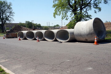 Cement Piping at Construction Site on Sunny Day