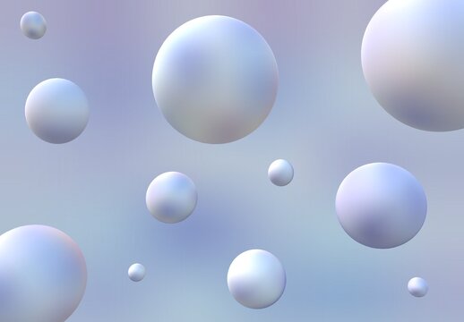 3d rendering of several sized gradient spheres with gradient background. Multiple shiny spheres floating in the air. for advertising, template, layout, product presentation, website, web, cosmetics. © Baanina