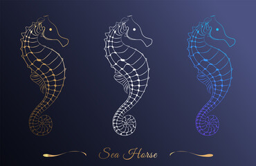 Abstract seahorse for design. Symbol, logo illustration. Silhouette icon with gradient. Vector graphics. Illustration of isolated characters on a dark background. © MARINA