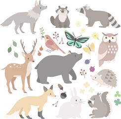 森の動物たちのイラストセット