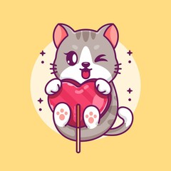 Cute cat with candy heart cartoon