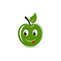 Green apple, cartoon icon in flat design. Vector illustration isolated.
