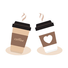 Coffee time. Beautiful hot drink cup design, flat style, business concept. Vector illustration isolated.