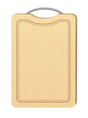 Wooden cutting board for kitchen. Cooking food tool simple design vector illustration. Empty clean plank for chopping with smooth surface, border and handle on white background