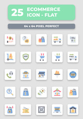 Ecommerce online shop flat style icon collection set