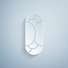 Paper cut Burrito icon isolated on grey background. Traditional mexican fast food. Paper art style. Vector