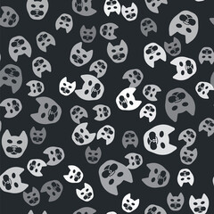 Grey Cat icon isolated seamless pattern on black background. Vector