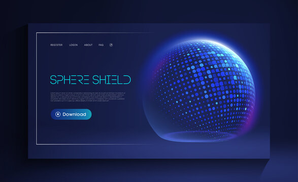 Sphere shield protect in abstract style. Virus protection bubble. Sphere lines technology background. Magic orb vector illustration.