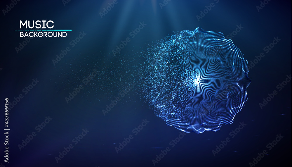 Poster music background line flow. vector particle big data visualisation of matrix. equalizer for music, s