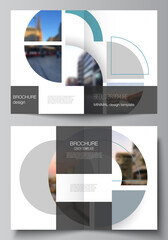 Vector layout of two A4 cover mockups design template for bifold brochure, flyer, cover design, book, brochure cover. Background with abstract circle round banners. Corporate business concept template