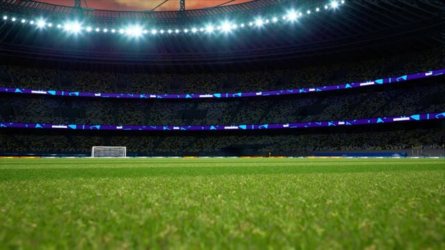 empty soccer stadium cloudy evening. no people and ready to game. High quality 4k footage