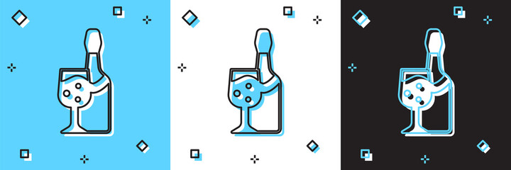 Set Champagne bottle with glass icon isolated on blue and white, black background. Vector