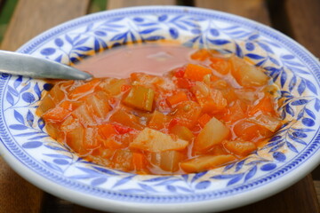 野菜がたっぷり入ったトマトスープ