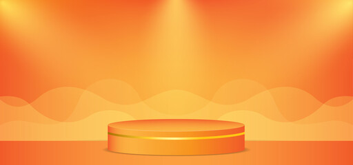 Vector illustration of orange background with podium and lightning