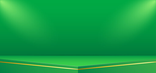 Vector illustration of green stage background with golden line ornament and lightning