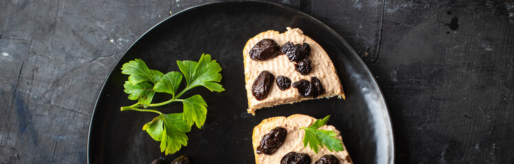 fresh sandwich olives dried vegetables appetizer portion organic dish on the table healthy food meal snack copy space food background rustic. top view