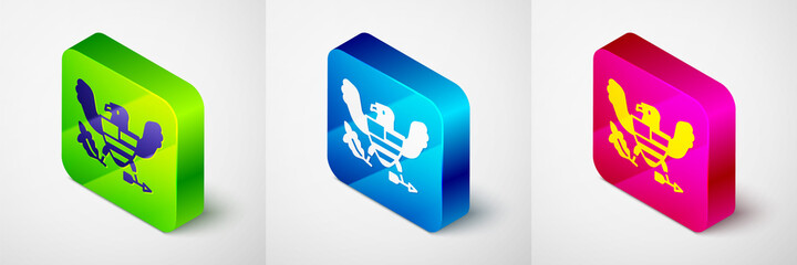 Isometric Eagle icon isolated on grey background. American Presidential symbol. Square button. Vector