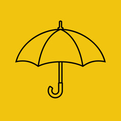 Umbrella line icon. Minimal design, black silhouette. Isolated on background. Vector illustration flat style. Symbol of protection and safety.