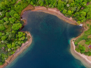 Beautiful lake with forest. Aerial view. Drone landscape photography